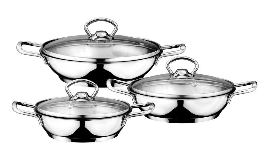 6 Parça Basık Cam Kapak Çelik Omlet Seti