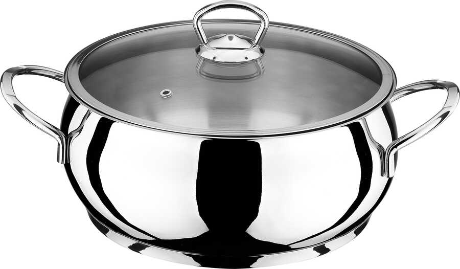 Merkür Metal Kulplu Cam Kapaklı Derin Çelik Tencere