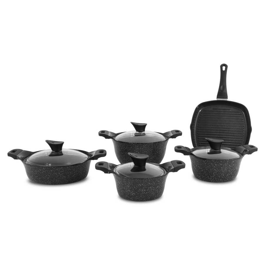 9 Parça Bakalit Kulplu Cam Kapaklı İndüksiyon Tabanlı Döküm Set 9 Parça Bakalit Kulplu Cam Kapaklı İndüksiyon Tabanlı Döküm Set