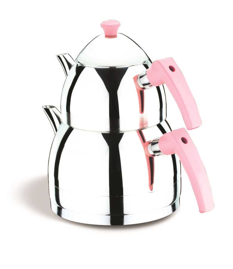 Zümrüt Pembe Bakalit Kulp Aile Çaydanlık