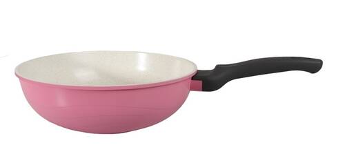 AKDENİZ - Ametist 28 cm Bakalit Kulp Pembe Wok Döküm Tava