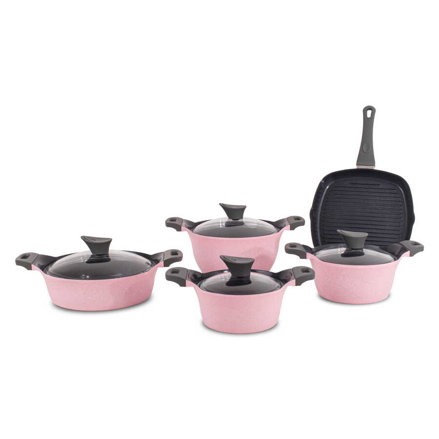 9 Parça Bakalit Kulplu Cam Kapaklı İndüksiyon Tabanlı Döküm Set 9 Parça Bakalit Kulplu Cam Kapaklı İndüksiyon Tabanlı Döküm Set