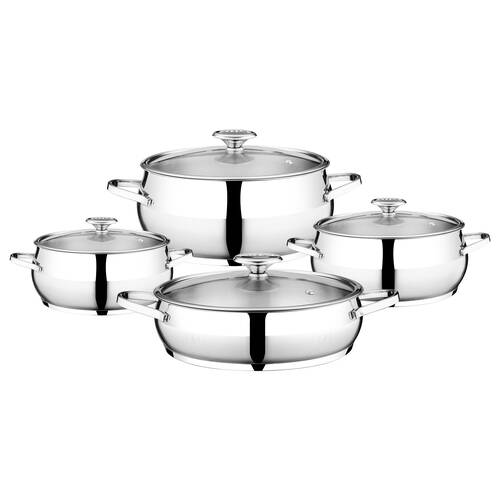 AKDENİZ - Merkür 8 Parça Metal Kulplu Cam Kapaklı Çelik Tencere Seti