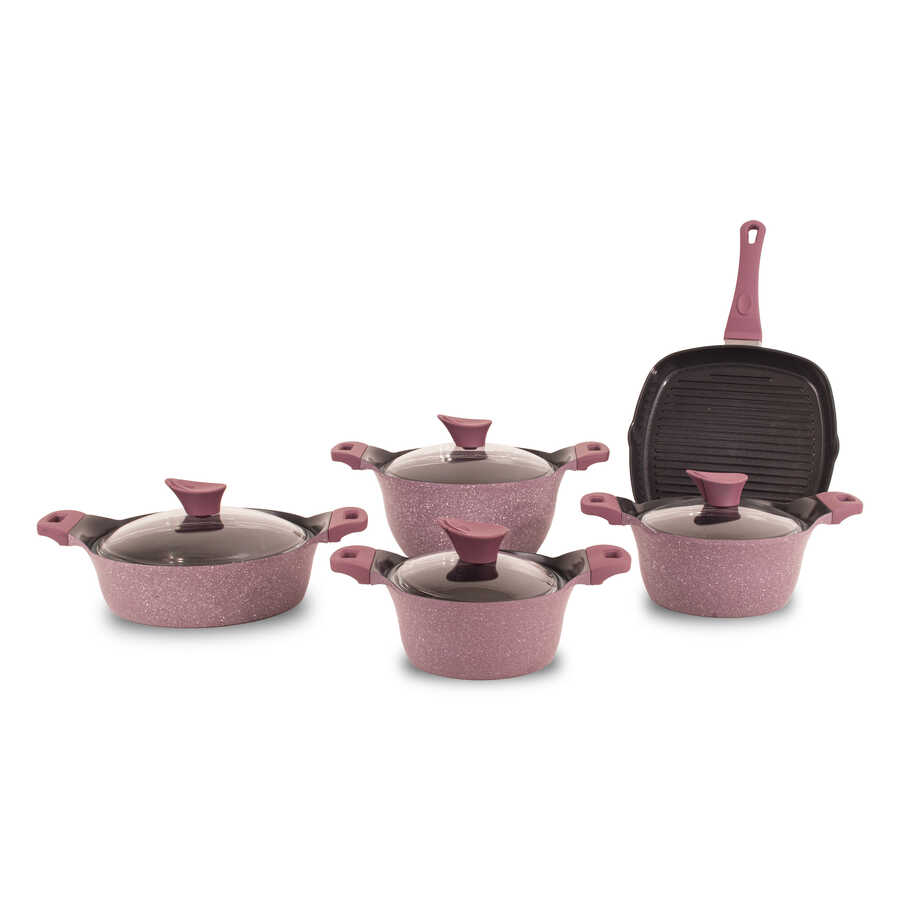 9 Parça Bakalit Kulplu Cam Kapaklı İndüksiyon Tabanlı Döküm Set 9 Parça Bakalit Kulplu Cam Kapaklı İndüksiyon Tabanlı Döküm Set